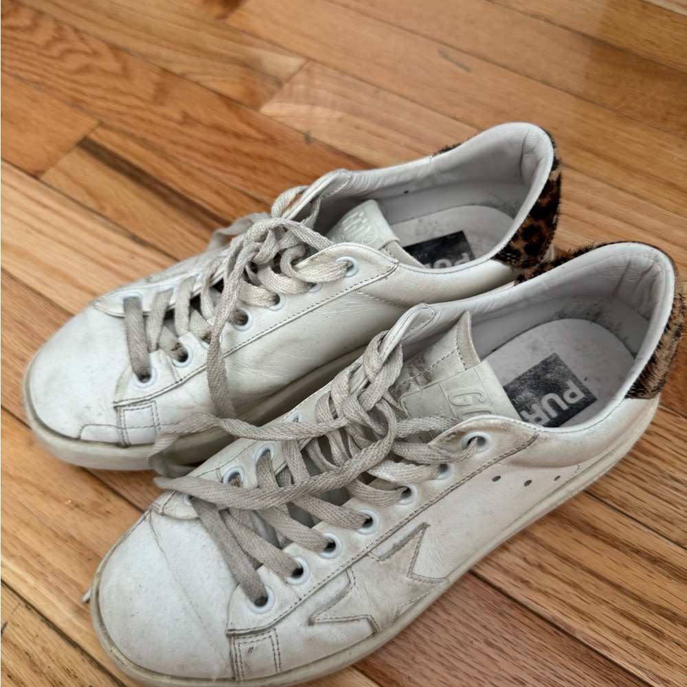 Pre loved golden goose white with leopard
